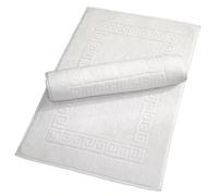 Makooz 2 Cotton Bath Mats - Classic Greek Key Pattern 750 GSM - Not Bathroom Rug - Ultra Soft Touch, Water Absorbent, Quick Drying Plush Tub Shower Bathroom Floor Foot Towel - White 50x75 CM