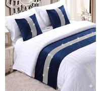 Makooz Diamante Sparkle Quilted Velvet Bed Runner King Size for 1.5m Bed 1pc - Matching Cushion Cover Sold Separately - Hotel Grade Soft Scarf for Bedroom & Guesthouse Bedding - 63x265cm Navy Blue