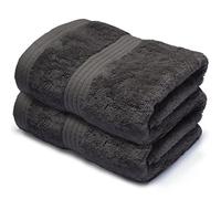 Makooz Luxurious Bamboo Hand Towels for Bathroom Pack of 2-700 GSM Bamboo & Egyptian Cotton 50/50 Blend - Ultra Silky Soft, Quick Dry, Absorbent, Premium Plush Bath Guest Towel Set -Charcoal 50x85CM