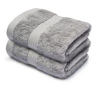 Makooz Luxurious Bamboo Hand Towels for Bathroom Pack of 2 - 700 GSM Bamboo & Egyptian Cotton 50/50 Blend - Ultra Silky Soft, Quick Dry, Absorbent, Premium Plush Bath Guest Towel Set - Grey 50x85 CM