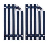 Makooz Microfibre Beach Towels for Adults 2 Pack - Cabana Stripe Extra Large 150x70cm Quick Dry, Sand Free, Absorbent, Lightweight & Easy Storage Double Sided Fabric for Travel and Poolside Use - Navy