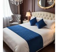 Makooz Quilted Velvet Bed Runner 63x225cm for 1.35m Double Bed 1Pc - Hotel Grade No Fading Soft Bed Scarf - Bedroom Guesthouse Bedding Protection -Matching Cushion Covers Sold Separately - Blue
