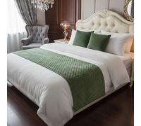 Makooz Quilted Velvet Bed Runner King Size for 1.5m Bed 1pc - Matching Cushion Covers Sold Separately - Hotel Grade no Fading Soft Scarf - Bedroom Guesthouse Bedding Protection - 63x265cm Sage Green