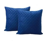Makooz Quilted Velvet Cushion Covers 18x18 Inch Pack of 2 - Invisible Zipper Soft Decorative Square Throw Pillow Covers - Home Decor Luxury Pillowcase for Sofa Couch Livingroom Bedroom - 45x45cm Blue