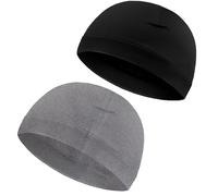 Makoto Nobu 2 Packs Skull Caps,Cotton Beanie Hat,Skull Cap Cycling Helmet Liner for Adults Women and Men Unisex Elastic Size Universal Black,Grey