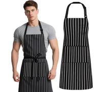 Makoto Nobu 2 Pcs Unisex Adjustable Aprons, Apron with 2 Pockets Cooking Kitchen Chef, Professional Cooking Kitchen Chef Women Men for Home Kitchen, Restaurant, Baking Gardening BBQ(Black Strips)