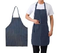 Makoto Nobu Chefs Apron, Whites Blue Stripe Aprons for Men and Women, BBQ & Catering Bibs, Cooking Tabards for Home Kitchen, Restaurants, Bar Staff, Chefs, Waiters