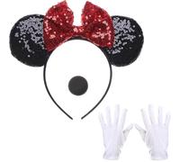 Makoto Nobu Mouse Ears Headband, Shiny Bows Glitter Headband, Gloves, Black Nose, Party Decoration Cosplay Costume for Kids Girls Women Princess Party Decorations