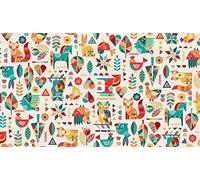 Makower Fat Quarter Folk Friends Colorful Animals On Cream 100% Cotton Quilting Fabric
