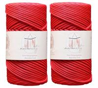 Makromecity 2 Spools of Polyester Macrame Cord - 3mm x 100m - Red - For Crochet, Crafts, Wall Hangings, Bags, Trivets, Rugs