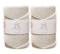 Makromecity 2 Strands 5mm x 95 Yards High Quality Polyester Macrame Yarn Macrame Cord for DIY Tapestry Crossbody Bags Table Runners (Natural)