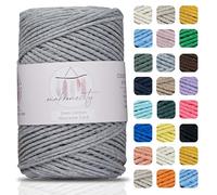 Makromecity, Cotton Macrame Cord 2mm x 195 Yards (590 feet) 2mm Recycled Cotton Crochet Yarn for Macrame Art & Crafts for Wall Hangings, Bags, Underplate, Rug (25 Colors Available) (Grey)