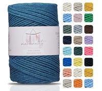 Makromecity, Cotton Macrame Cord 2mm x 195 Yards (590 feet) 2mm Recycled Cotton Crochet Yarn for Macrame Art & Crafts for Wall Hangings, Bags, Underplate, Rug (25 Colors Available) (Denim Blue)