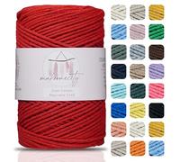 Makromecity, Cotton Macrame Cord 2mm x 195 yards (590 feet) 2mm Recycled Cotton Crochet Yarn for Macrame Art & Crafts for Wall Hangings, Bags, Underplate, Rug (25 Colors Available) (Red)