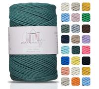 Makromecity, Cotton Macrame Cord 2mm x 195 Yards (590 feet) 2mm Recycled Cotton Crochet Yarn for Macrame Art & Crafts for Wall Hangings, Bags, Underplate, Rug (25 Colors Available) (Forest Green)
