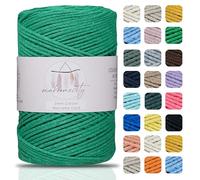 Makromecity, Cotton Macrame Cord 2mm x 195 Yards (590 feet) 2mm Recycled Cotton Crochet Yarn for Macrame Art & Crafts for Wall Hangings, Bags, Underplate, Rug (25 Colors Available) (Benetton Green)