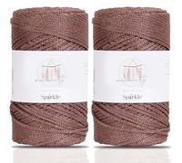 Makromecity Macrame Yarn 2 mm x 230 m Premium Polyester Macrame Cord Polypropylene Yarn for Crafts Home Decorations Place Plate Shoulder Bag Handbag Runner (Glitter Copper, 2 Strands)