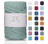 Makromecity, Single Strand Macrame Cord 3 mm x 109 Yards (328 feet) 3mm Single Strand Crepe Green Cotton Cord for Macrame Art & Crafts for Wall Hangings Recycled Cotton Cord Yarn(Crepe Green, 1 Skein)