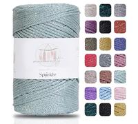 Makromecity Sparkle Polyester Macrame Cord, 2mm x 250 Yards (750 feet), Bohemian Style, Crepe Green Sparkle