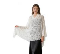 Makroyl Women's Rhinestone-Embellished Floral Lace Shawl Wrap - Lightweight Luxury Sparkling Cover Up Scarf for Wedding Bridal Evening Party,Formal Dresses (White)