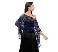 Makroyl Women's Sequin Shawls Wraps For Evening Dresses Female Sparkly Sheer Mesh Wedding Scarf Capes Shrugs For Bolero Evening Party (A-Navy blue)