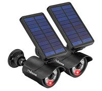 Maksone Solar Lights Motion Sensor Security Light METAL Finishing, Fake Camera Red Indicator Dummy Camera IP66 Waterproof Lamp Outdoor Landscape&Wall mount Highly Bright 2400mAh for garden yard 2 Pack