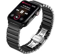 MaKTech Ceramic Link Bracelet Band Compatible with Apple Watch Series 11/10/9/8/7,Ultra 3/2/1,SE 3/2/1 [2025] (46mm/45mm/44mm/49mm,Black)