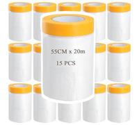 MAKTSAM 15 PCS 55cm x 20m Dust Sheet Roll, Plastic Dust Sheets, Self-Adhesive Masking Film Rolls for Painting Furniture Decorating