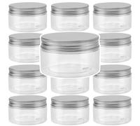 MAKTSAM 24PCS 100 ML Clear Plastic Jars, with Silver Aluminum Lids, Plastic Storage Containers Jars for Spice, Creams, Lotions