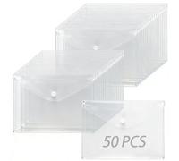 MAKTSAM 50 Pack A5 Clear Plastic Wallets with Press Stud Closure, 25 x 14.5cm Small Document Folders for Office Paperwork Organization and Storage