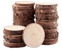 MAKTSAM 50PCS Natural Wood Slices, 9-10 cm Unfinished Rustic Wooden Circles with Tree Bark, Round Wood Log Discs for Crafts Making, Painting,Decorations, Christmas Ornaments