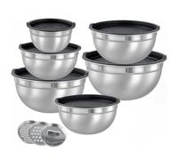 MAKTSAM 6 Piece Stainless Steel Mixing Bowls Set with Airtight Lids and Grater, 4.5, 4, 3.5, 2.1, 1.5, 0.7 Qt Nesting Kitchen Bowls for Baking, Meal Prep, Salad Tossing