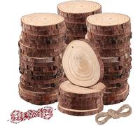 MAKTSAM 60 PCS 9-10 cm Wood Slices Crafts, Unfinished Wooden Discs Log Slices with Hole and 40m Rope, Rustic Wooden Circles for DIY Crafts Art Wedding Decorations, Christmas Ornaments
