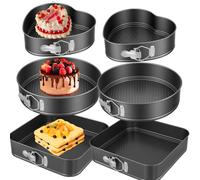 MAKTSAM Set of 3 Springform Cake Pan with Snap Closure and Removable Bottom, 7/8/9 Inch Heart Round Square Nonstick Cheesecake Pans, Cake Tins for Baking