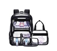 Makukke Clear Backpack for School, Heavy Duty 5mm Transparent Bookbag 3-in-1 Set with Lunch Bag, Fits 15.6" Laptop for Teens, Clear Black, 11.5" x 6.5" x 17" (Main Backpack), Cute, Transparent, Campus