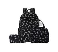 Makukke Corduroy School Backpack for Girls, 3pcs Set with Insulated Lunch Bag & Pencil Case, Aesthetic Kawaii Rucksack for Secondary School College, 15-inch Laptop Bookbag for Teens (Black Flowers)