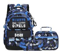 Makukke Kids School Backpacks Set for Boys, Football School Bag Teens with Lunch Box Pencil Case for Elementary Middle Student