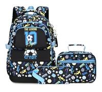 Makukke Kids School Backpacks Set for Boys, Football School Bag Teens with Lunch Box Pencil Case for Elementary Middle Student