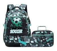 Makukke Kids School Backpacks Set for Boys, Gamer School Bag Teens with Lunch Box Pencil Case for Elementary Middle Student (Football Set - Green)