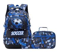 Makukke Kids School Backpacks Set for Boys, Gamer School Bag Teens with Lunch Box Pencil Case for Elementary Middle Student (Football Set - Blue)