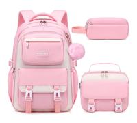 Makukke School Backpack for Girls Book Bag Set, School Bag for Teens Girls Kid Children Elementary Middle School Student, Waterproof Pink Backpack