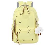 Makukke School Backpack for Girls, Cute Bowknot Aesthetic Bookbag with Laptop Compartment, Large Capacity College Daypack, Water Resistant Rucksack for Teens, High School (Yellow)
