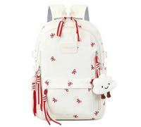 Makukke School Backpack for Girls, Cute Bowknot Aesthetic Bookbag with Laptop Compartment, Large Capacity College Daypack, Water Resistant Rucksack for Teens, High School (Beige)