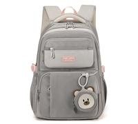 Makukke School Bags for Girls, Cute School Backpack for Kids and Teenagers, Daypack Waterproof Casual Backpack with Cute Pendant (Gray)