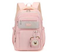 Makukke School Bags for Girls, Cute School Backpack for Kids and Teenagers, Daypack Waterproof Casual Backpack with Cute Pendant (Pink)