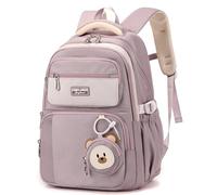 Makukke School Bags for Girls, Cute School Backpack for Kids and Teenagers, Daypack Waterproof Casual Backpack with Cute Pendant (Purple)