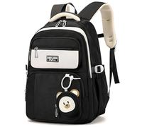 Makukke School Bags for Girls, Cute School Backpack for Kids and Teenagers, Daypack Waterproof Casual Backpack with Cute Pendant (Black)