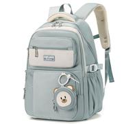 Makukke School Bags for Girls, Cute School Backpack for Kids and Teenagers, Daypack Waterproof Casual Backpack with Cute Pendant (Green)