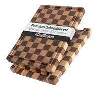 MAKUMORI Premium Chopping Board Made of Solid Wood, End Grain 40 x 29 x 3 cm, Two-Tone Checked Made of Acacia and Hevea Wood, FSC® Certified, Feet, Juice Groove and Large Recessed Handles