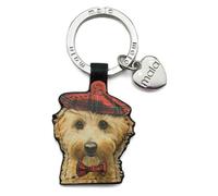 Mala Cocos Tartan Hat Maltipoo Cavapoo Cockapoo Leather Dog Keyring (Tan)